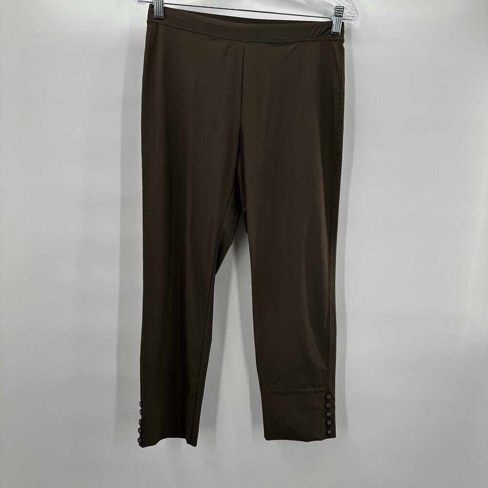 IC Connie K Pants Womens Medium Brown Tan Pull on Crop Stretch Slinky‎ Art